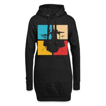 Drums Schlagzeug Retro Vintage Schlagzeuger - Hoodie-Kleid - Schwarz - Vorne