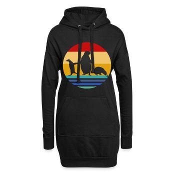 Pingouin animaux rétro des années 70 animal animal amoureux - Sweat-shirt à capuche long Femme - noir - Devant