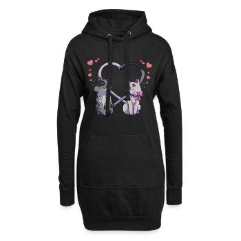 Valentin couple coeur coeur amour contact visuel - Sweat-shirt à capuche long Femme - noir - Devant