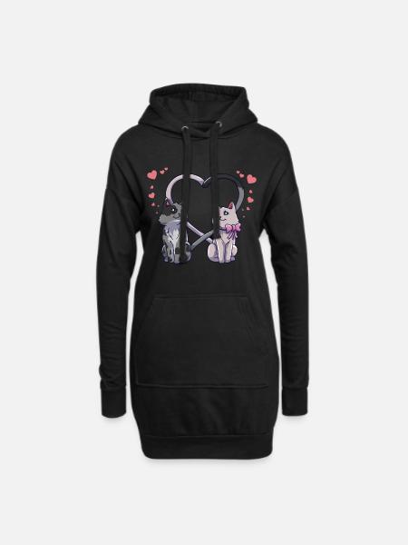 Valentin couple coeur coeur amour contact visuel - Sweat-shirt à capuche long Femme - noir