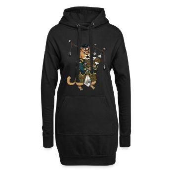 Chat écossais, musique de cornemuse - Sweat-shirt à capuche long Femme - noir - Devant