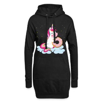 Little unicorn gleefully eats a donut - Hoodie Dress - black - Front