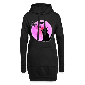 Katze Rosa Pink Vollmond Schmetterlinge Geschenk - Hoodie-Kleid - Schwarz - Vorne