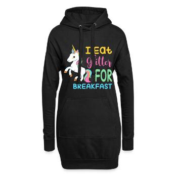 Je mange des paillettes pour le cadeau Licorne du petit déjeuner - Sweat-shirt à capuche long Femme - noir - Devant