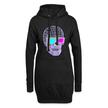 3D Schädel Mit 3D Brille - Hoodie-Kleid - Schwarz - Vorne