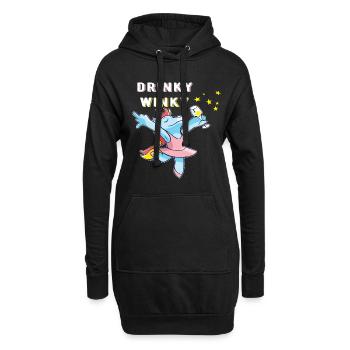 Einhorn Drinky Winky,Wein Bier Sekt Party Shirt - Hoodie-Kleid - Schwarz - Vorne