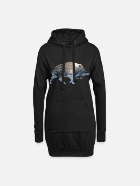 Wildschwein Wildlife - Hoodie-Kleid - Schwarz