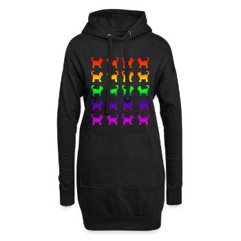 Katzen bunt wie Einhörner - Hoodie-Kleid - Schwarz - Vorne