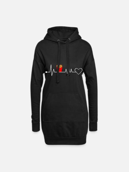 Pommes Frites Fritten Tüte Fast Food Herzschlag - Hoodie-Kleid - Schwarz