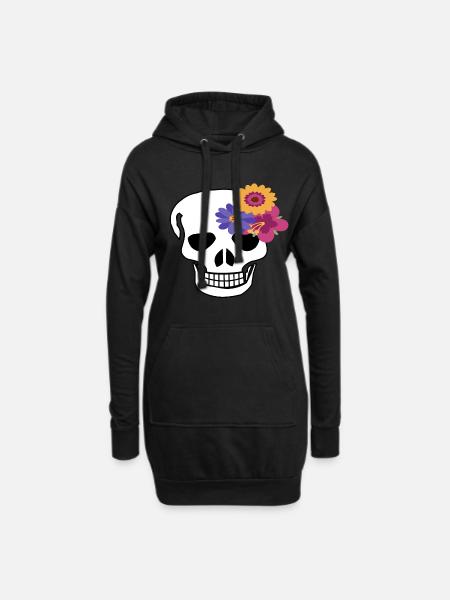 Fleur de crâne - Sweat-shirt à capuche long Femme - noir