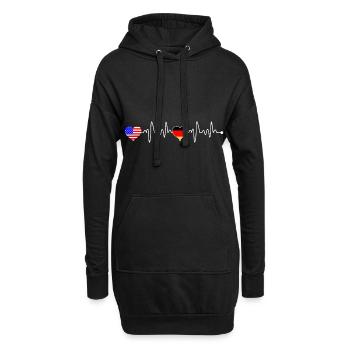 USA Amerika Deutschland Flagge Herzschlag - Hoodie-Kleid - Schwarz - Vorne