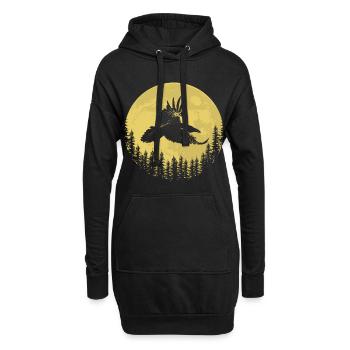 Idée cadeau oiseau de proie Raven Night - Sweat-shirt à capuche long Femme - noir - Devant