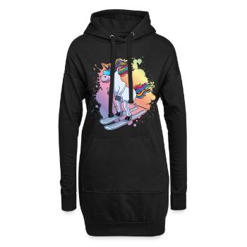 Piste de ski Einhorn Bunt Klecks - Sweat-shirt à capuche long Femme - noir - Devant