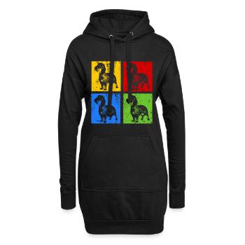 Dachshund Rauhaardackel Pop Art Retro Style Grunge - Hoodie-Kleid - Schwarz - Vorne