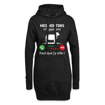 mes moutons m'appellent il faut que j'y aille - Sweat-shirt à capuche long Femme - noir - Devant