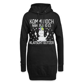 Mittelfinger Einhorn Sprüche Regenbogen - Hoodie-Kleid - Schwarz - Vorne