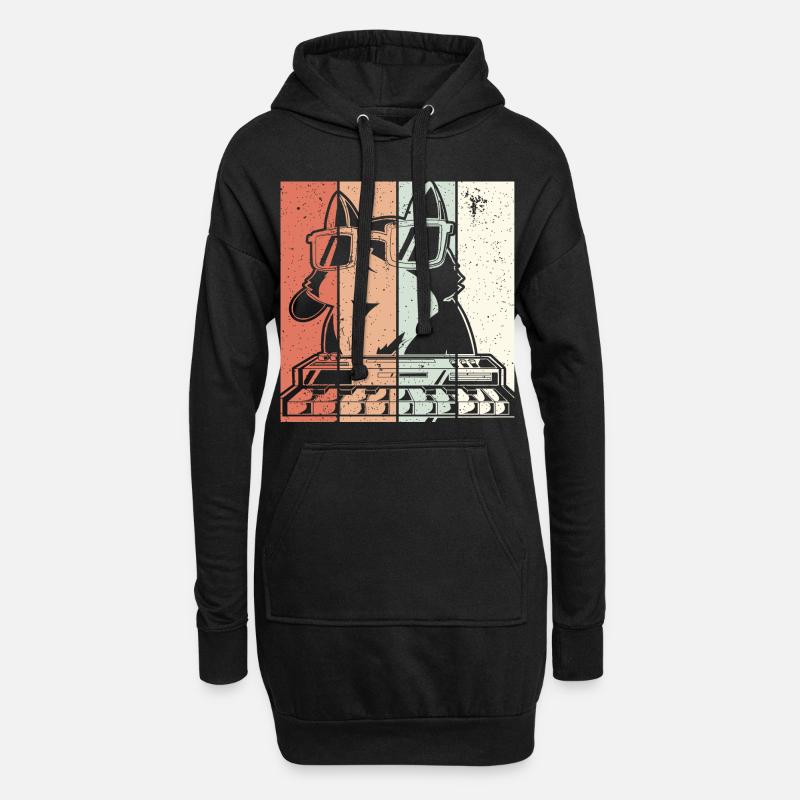 Cat On A Synthesizer Vintage Analog Techno - Hoodie-Kleid - Schwarz