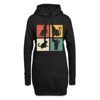 retro chat t-shirt chats chaton - Sweat-shirt à capuche long Femme - noir - Devant