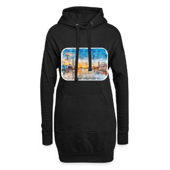 Londres UK Aquarelle Esquisse Dessinée à la Main Peinture - Sweat-shirt à capuche long Femme - noir - Devant