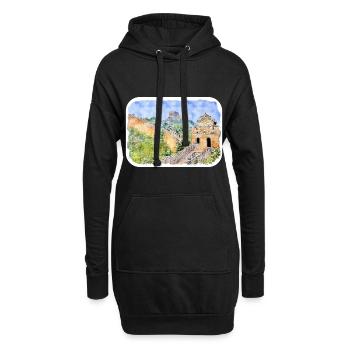 Beijing Chine Aquarelle Esquisse Dessin Dessiné - Sweat-shirt à capuche long Femme - noir - Devant