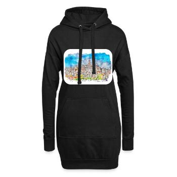 istanbul, turquie, aquarelle, croquis, illustration - Sweat-shirt à capuche long Femme - noir - Devant