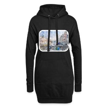Amsterdam Pays-Bas Aquarelle Esquisse Dessinée Douleur - Sweat-shirt à capuche long Femme - noir - Devant