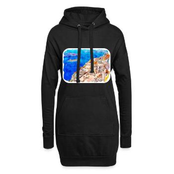 Santorin Grèce croquis aquarelle dessin dessiné - Sweat-shirt à capuche long Femme - noir - Devant
