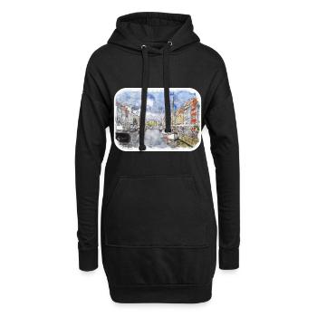 Copenhague Danemark Aquarelle Sketch Illustration - Sweat-shirt à capuche long Femme - noir - Devant