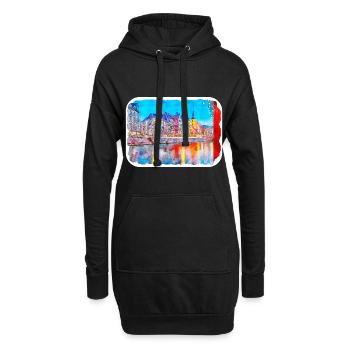 Straßburg Frankreich Aquarellskizze gezeichnet illustra - Hoodie-Kleid - Schwarz - Vorne
