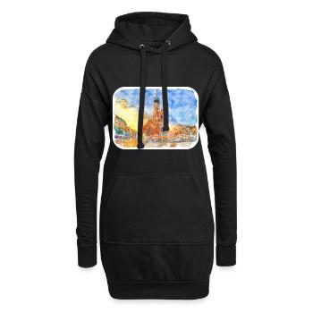 Pologne Repère Aquarelle Esquisse Dessin de peinture - Sweat-shirt à capuche long Femme - noir - Devant