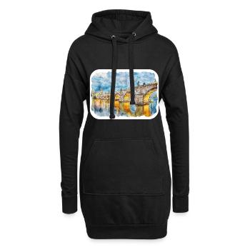 Prag Tschechische Aquarellskizze Malerei Zeichnung - Hoodie-Kleid - Schwarz - Vorne