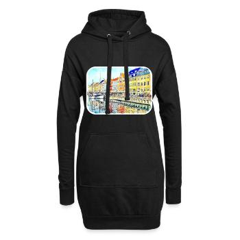 Copenhague Danemark Aquarelle Esquisse Dessinée Paintin - Sweat-shirt à capuche long Femme - noir - Devant