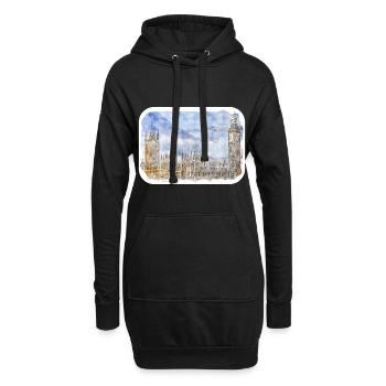 Uk Wahrzeichen Aquarell Skizze Gemälde Illustratio - Hoodie-Kleid - Schwarz - Vorne