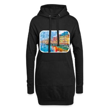 Copenhague Danemark Aquarelle Sketch Illustration - Sweat-shirt à capuche long Femme - noir - Devant