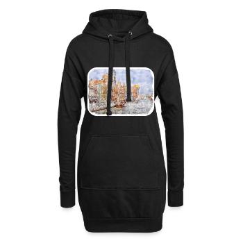 Pologne Repère Aquarelle Esquisse Dessin de peinture - Sweat-shirt à capuche long Femme - noir - Devant