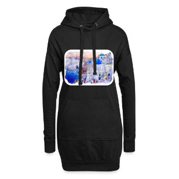 Santorin Grèce Aquarelle Esquisse Dessinée Illustrat - Sweat-shirt à capuche long Femme - noir - Devant