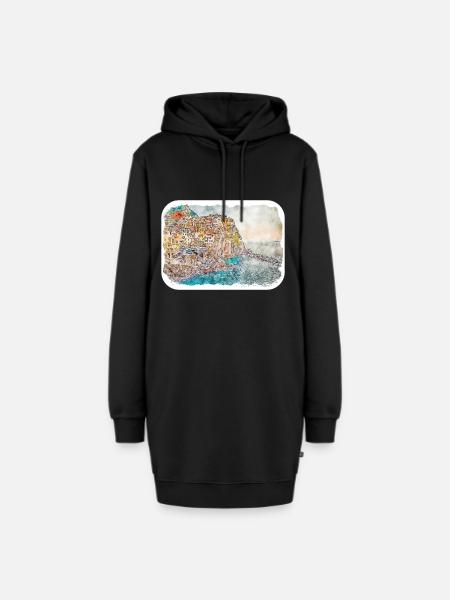 Cartagena Kolumbien Aquarell Skizze Gezeichnet Illustr - Hoodie-Kleid - Schwarz