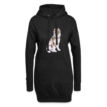 Husky Hund Aquarell Farbe Illustration - Hoodie-Kleid - Schwarz - Vorne