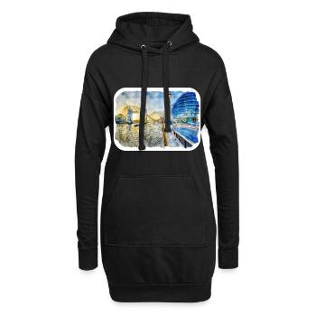 Londres UK Aquarelle Esquisse Dessinée à la Main Peinture - Sweat-shirt à capuche long Femme - noir - Devant