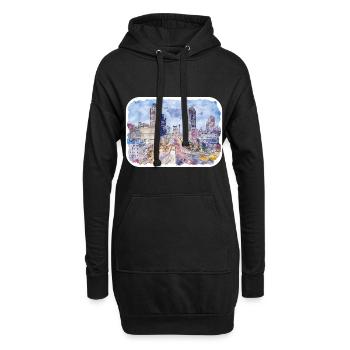 USA Aquarellskizze Handgezeichnete Illustration - Hoodie-Kleid - Schwarz - Vorne
