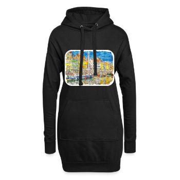 Copenhague Danemark Aquarelle Esquisse Dessinée Paintin - Sweat-shirt à capuche long Femme - noir - Devant