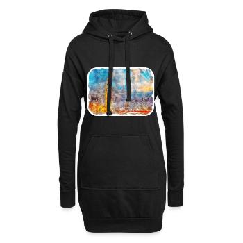 Uk Wahrzeichen Aquarell Skizze Gemälde Illustratio - Hoodie-Kleid - Schwarz - Vorne
