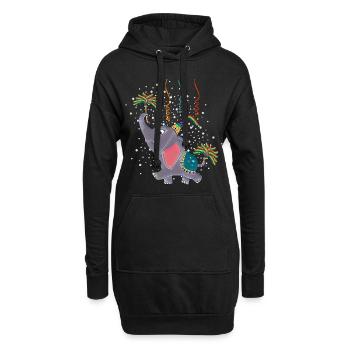 Geburtstags Elefant - Hoodie-Kleid - Schwarz - Vorne