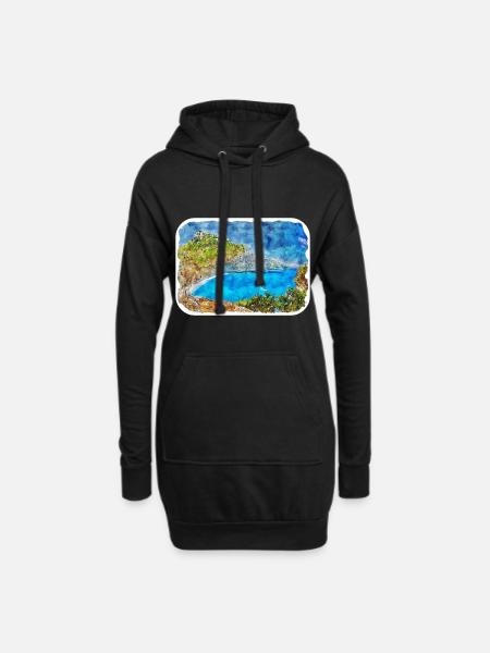 Greece Watercolor Sketch Hand Drawn Illustration - Hoodie Dress - black