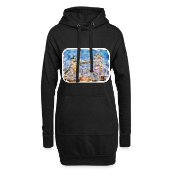 Uk Landmark Aquarelle Sketch Painting Illustratio - Sweat-shirt à capuche long Femme - noir - Devant