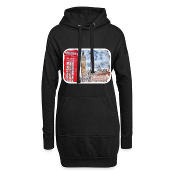 Londres UK Aquarelle Esquisse Dessinée à la Main Peinture - Sweat-shirt à capuche long Femme - noir - Devant