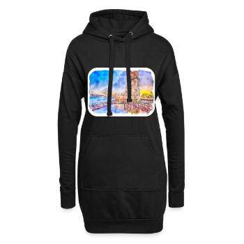 Lisbonne Portugal Aquarelle Esquisse Dessinée Illustrati - Sweat-shirt à capuche long Femme - noir - Devant