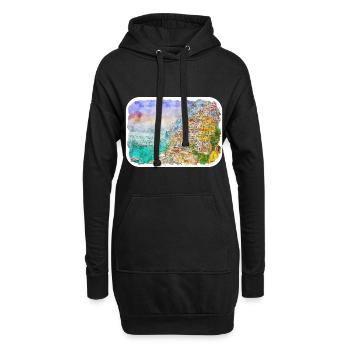 Positano, Italie, Croquis à l’aquarelle, dessiné, Illustratio - Sweat-shirt à capuche long Femme - noir - Devant