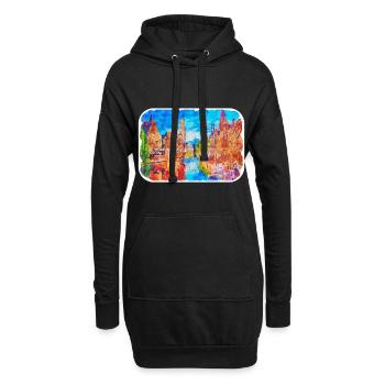 Bruges Belgique Aquarelle Esquisse Illustration - Sweat-shirt à capuche long Femme - noir - Devant