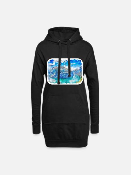 Norwegen Aquarellskizze Handgezeichnete Illustration - Hoodie-Kleid - Schwarz